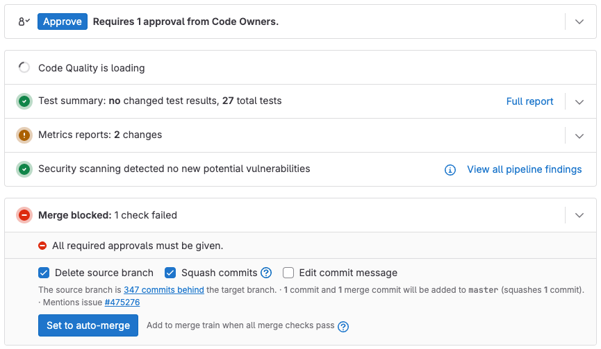 Merge request widget showing approval status